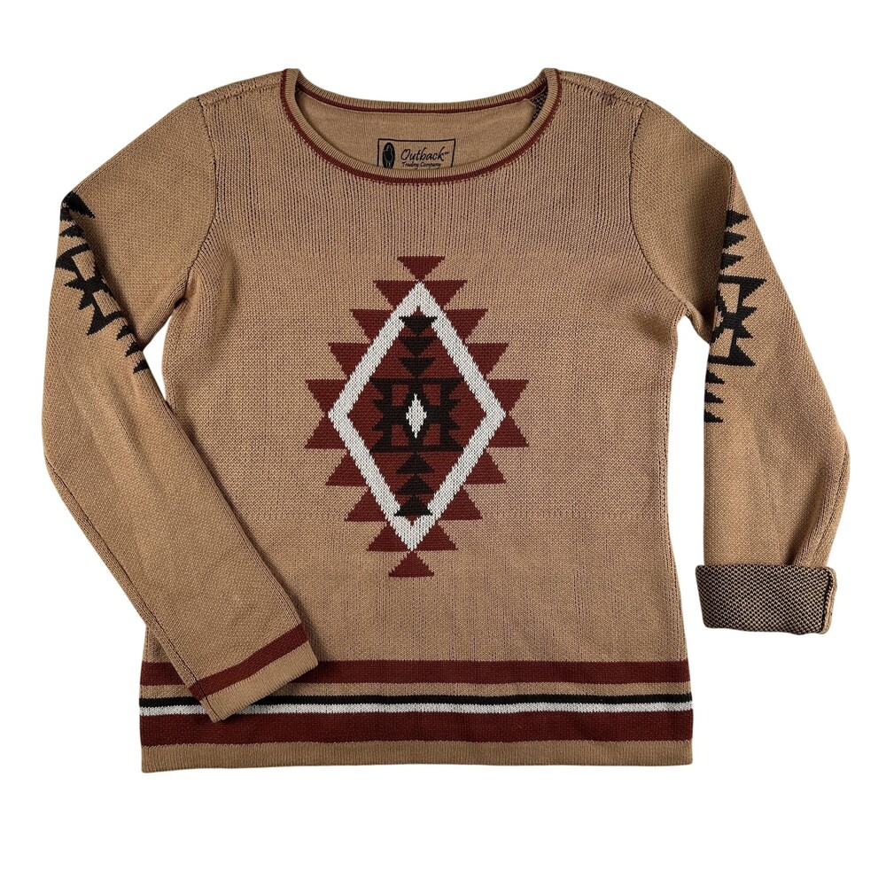 Outback Trading Company Sweater Womens S/M Beige Aztec Adalyn Pullover